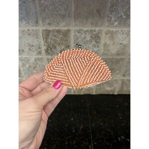 Vintage Orange Pearl Beaded Clasp Change Coin Purse Antique Old Money